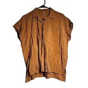 YFB Oversized Shirt Copper Bronze Color Block Collar Button Down Top XS